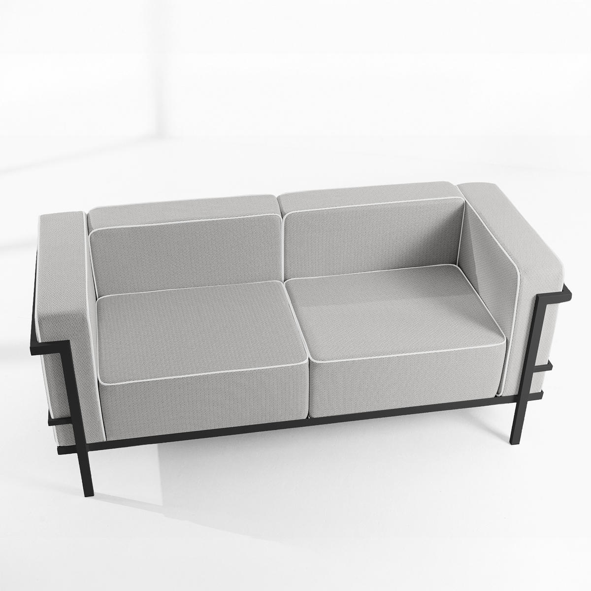 GARTENSOFA TRIGLO 2-Personen, Stahlrahmen, Modern, Dunkelgrau - Dunkelgrau/Weiß, Textil/Metall (164/70/69cm) - KONSIMO®