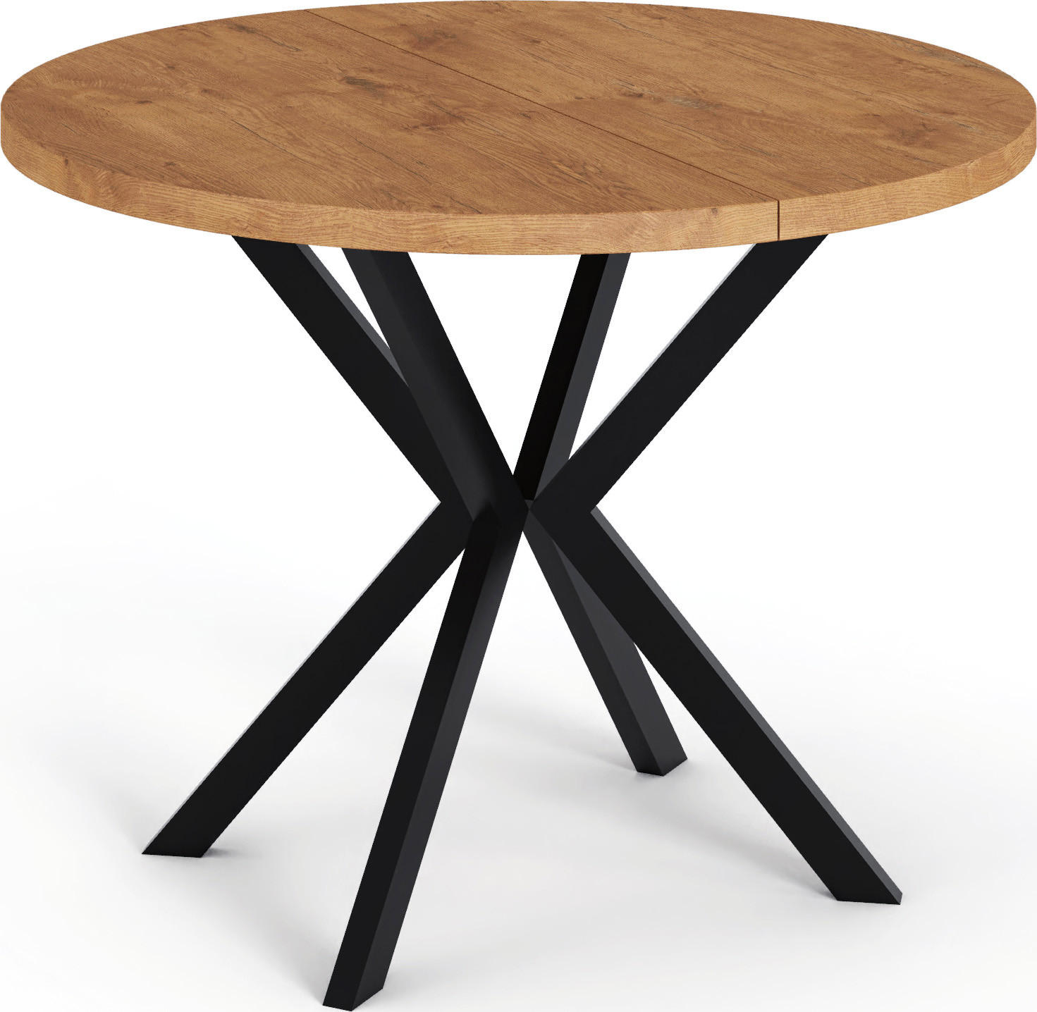 ESSTISCH Valeo runder ausziehbarer, Lancelot Eiche 120-200/120/76 cm - Eichefarben/Schwarz, Holzwerkstoff/Metall (120/120/76cm) - WFL GROUP