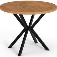 ESSTISCH Valeo runder ausziehbarer, Lancelot Eiche 100-180/100/76 cm - Eichefarben/Schwarz, Holzwerkstoff/Metall (100/100/76cm) - WFL GROUP