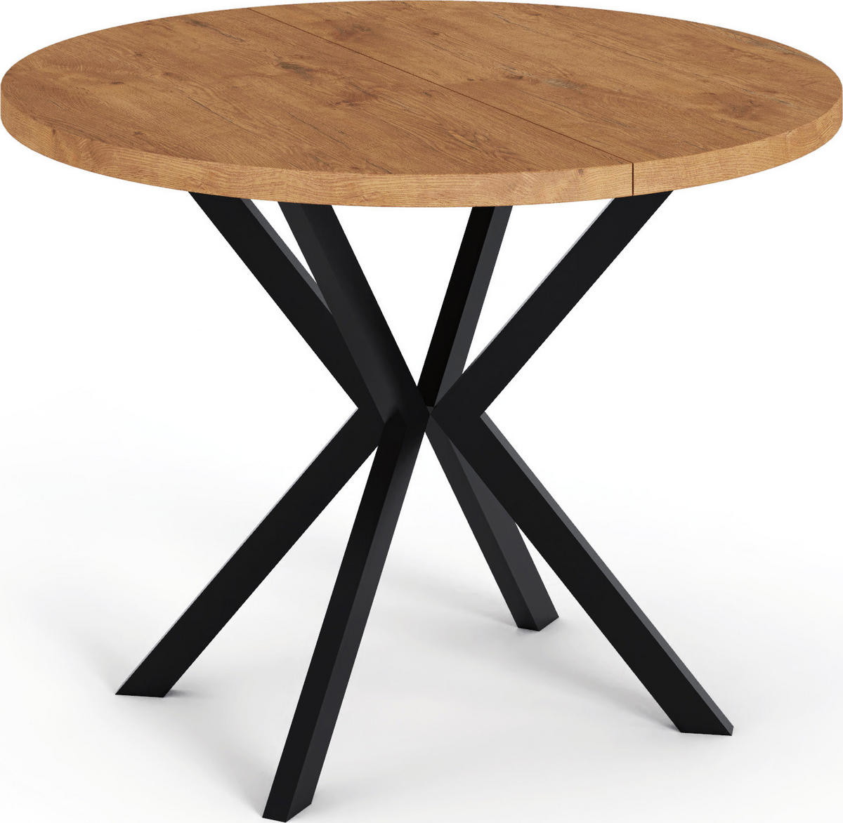 ESSTISCH Valeo runder ausziehbarer, Lancelot Eiche 100-180/100/76 cm - Eichefarben/Schwarz, Holzwerkstoff/Metall (100/100/76cm) - WFL GROUP