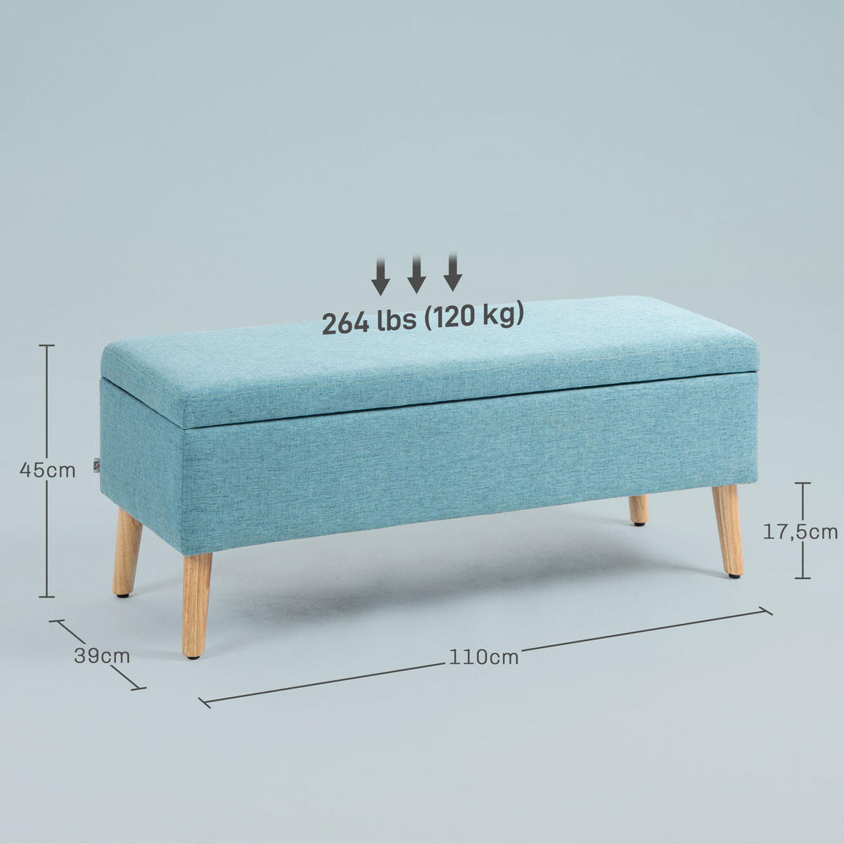 SITZBANK Polsterbank mit Stauraum scandinavia Truhenbank Polyester Holz Blau - Blau, Kunststoff (39/45/110cm) - HOMCOM