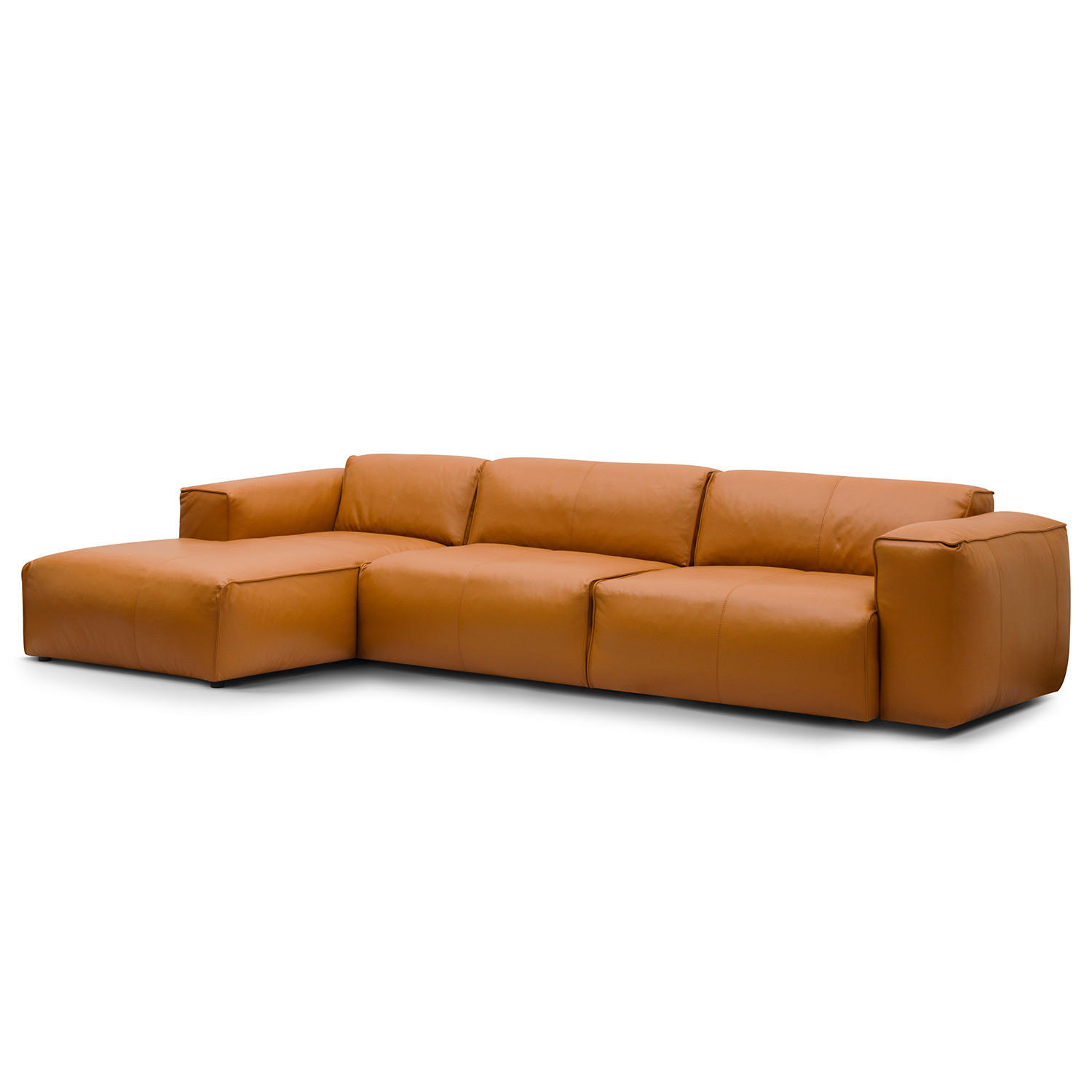 3-SITZER ECKSOFA mit Longchair - Cognac/Schwarz, Leder/Kunststoff (317/173cm) - home24