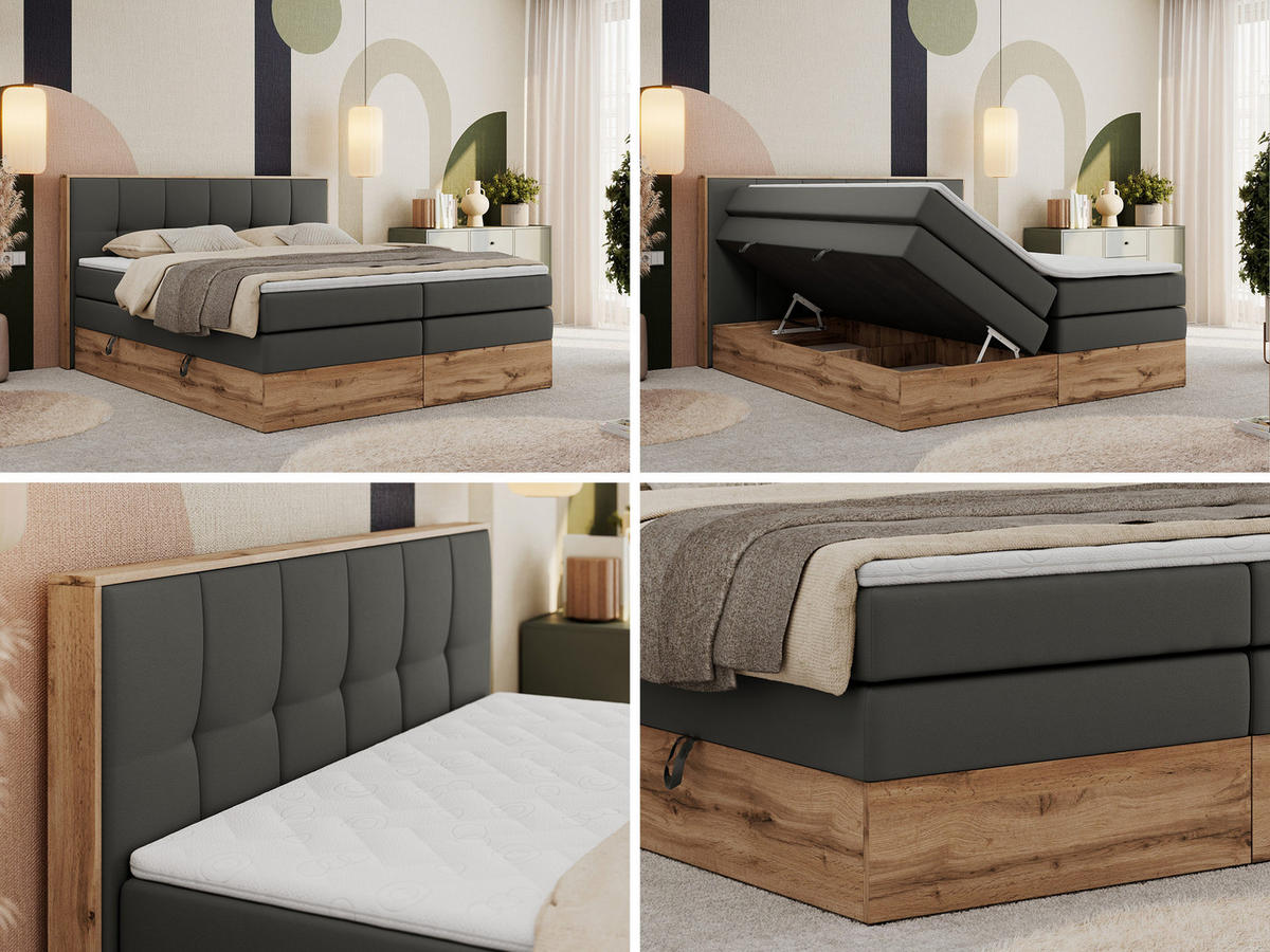 BOXSPRINGBETT ALBERO 1 KING 120/200 Dunkelgrau Kunstleder - H3 - Dunkelgrau, Holz/Textil (120/200cm) - MKS