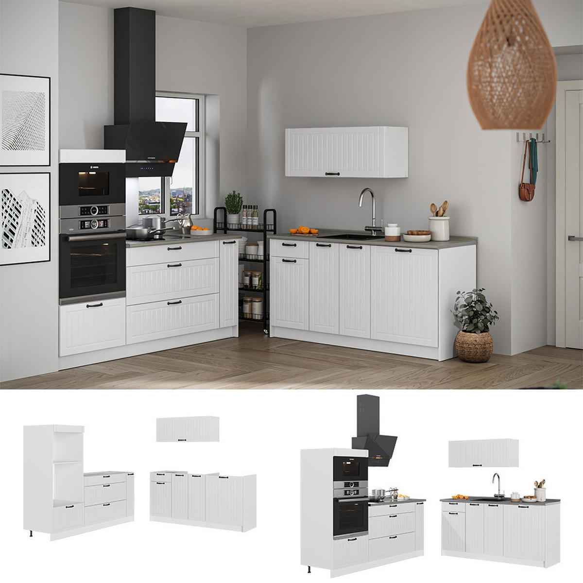 KUCHYNĚ Fame-Line, Bílý venkovský dům/Bílá, 340 cm, PD Dub - bílá, kompozitní dřevo (340/153.6/60cm) - Vicco
