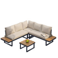 LOUNGEGARNITUR verzinktes Stahlrohr，mit Couchtisch, Beige + Grau - Beige, Textil - KOMHTOM