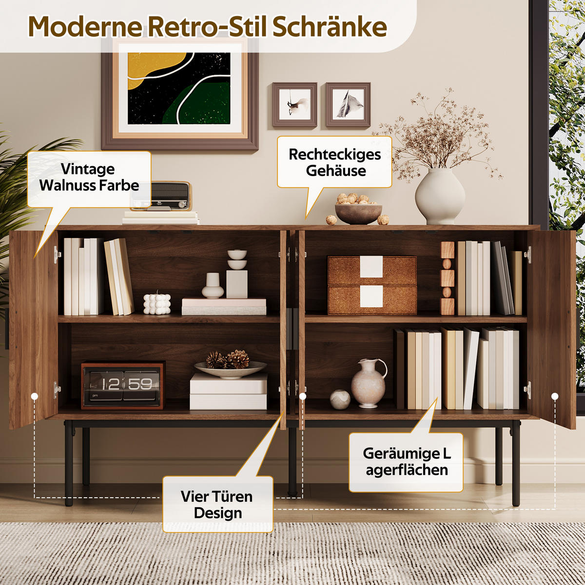 SIDEBOARD 140x40x80 Stauraum Modern Wohnzimmer Buffet - Naturfarben, Holzwerkstoff (40/80/140cm) - FLIEKS