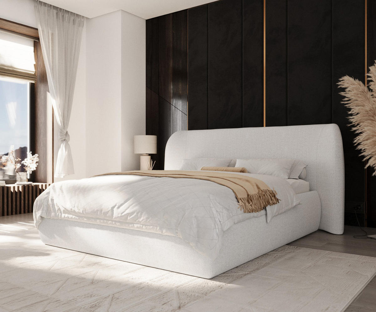 POLSTERBETT Bellano mit Stauraum 200/200 cm Hellbeige im Riva Stoff - Beige/Schwarz, Holz/Holzwerkstoff (200/200cm) - AltaBeds