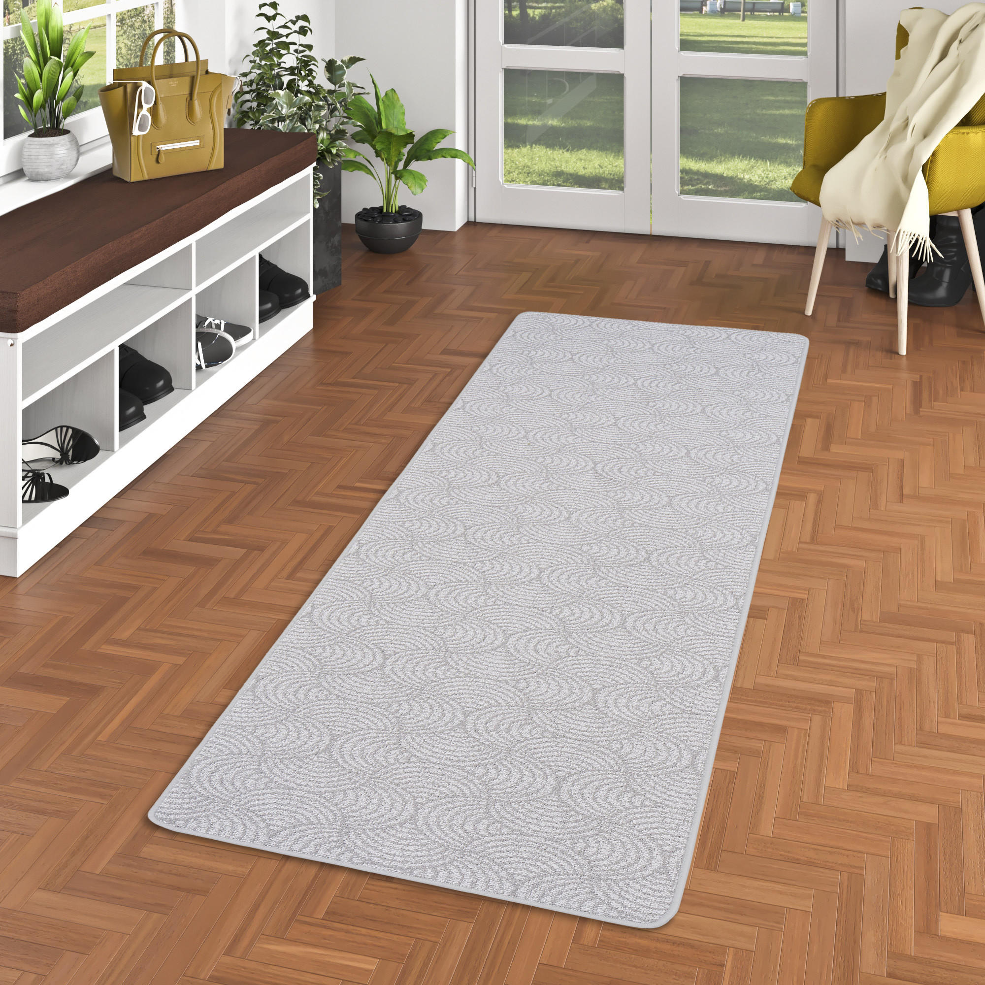 LÄUFER FEINSCHLINGE DESIGNER TEPPICH CIRCLE - Grau, Textil (80/200cm) - Snapstyle