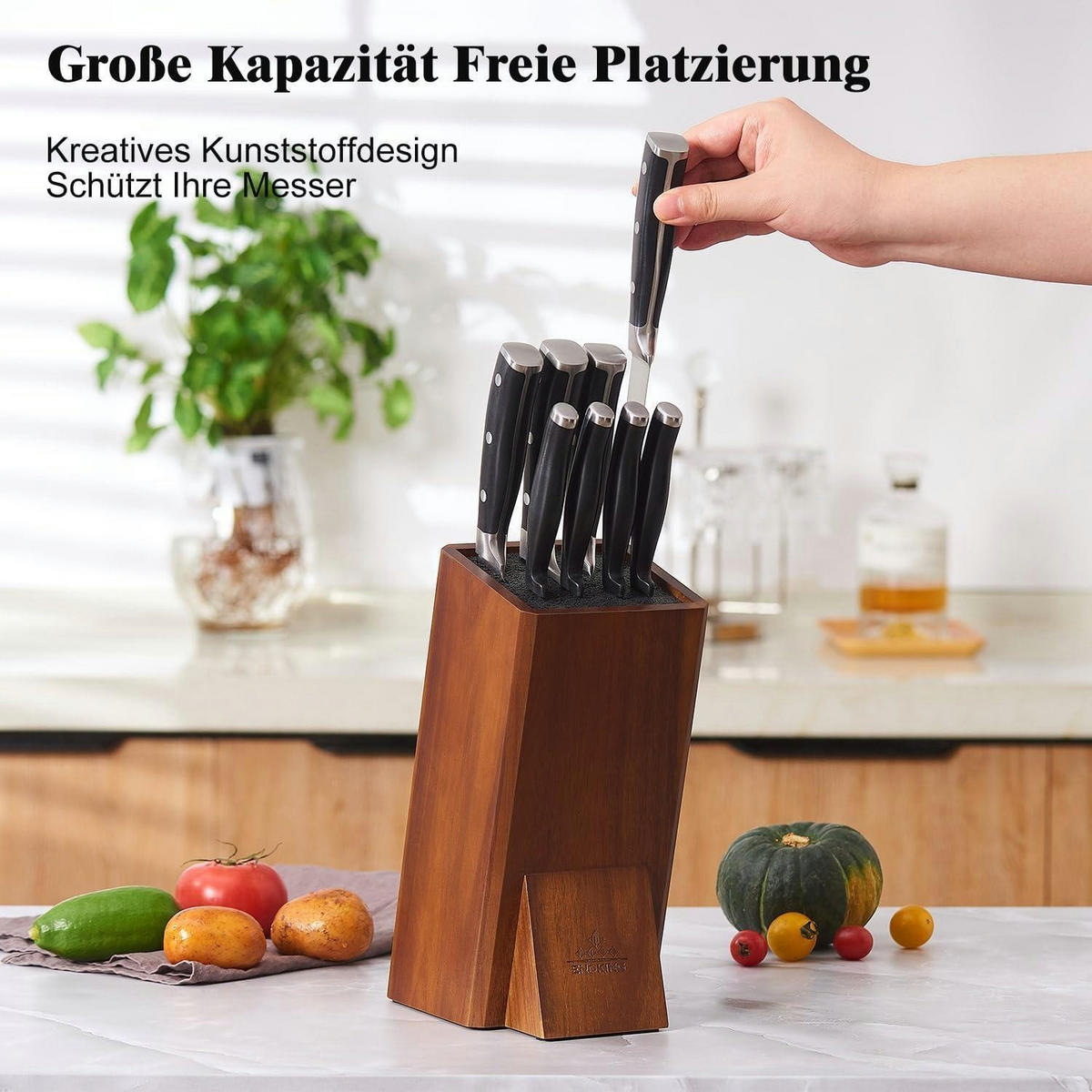 MESSERBLOCK aus Akazienholz mit Kunststoffborsten, 1-stöckig - Braun, Holz (12/26.5/11.5cm)