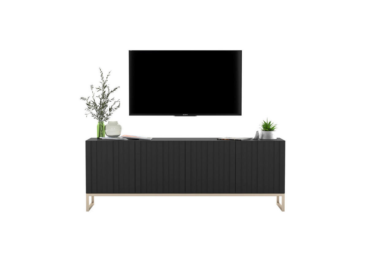 TV-SCHRANK Elpis Schwarz Matt mit Metallrahmen 150 cm - Goldfarben/Schwarz, Holzwerkstoff/Metall (150/51.5/36.5cm) - Meble Lindner