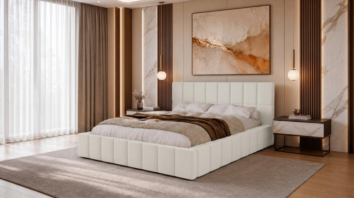 POLSTERBETT 120x200 cm, Alma, Doppelbett mit Bettkasten, Lattenrost aus Holz, Velourstoff, Weiß - Weiß, Holz/Kunststoff (120/200cm) - Marpur