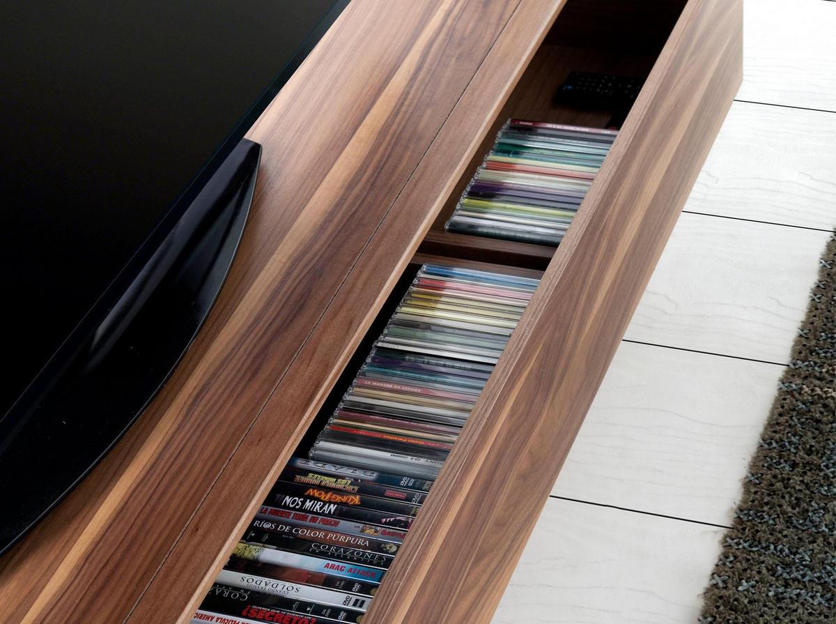 TV-ELEMENT TV-Ständer Nussbaum und verchromter Stahl 180/44/39 cm - Edelstahlfarben/Walnussfarben, Holz/Metall (180/39/44cm) - ANGEL CERDA