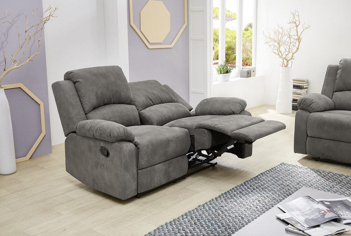 2-SITZER-RELAXSOFA Federkern, Liegefunktion verstellbar durch halbautomatische Relaxfunktion B148/T87/H97 cm, Mikrofaser Vintage Anthrazit / 15130 - Anthrazit/Schwarz, Textil (148/97/87cm) - luma-home