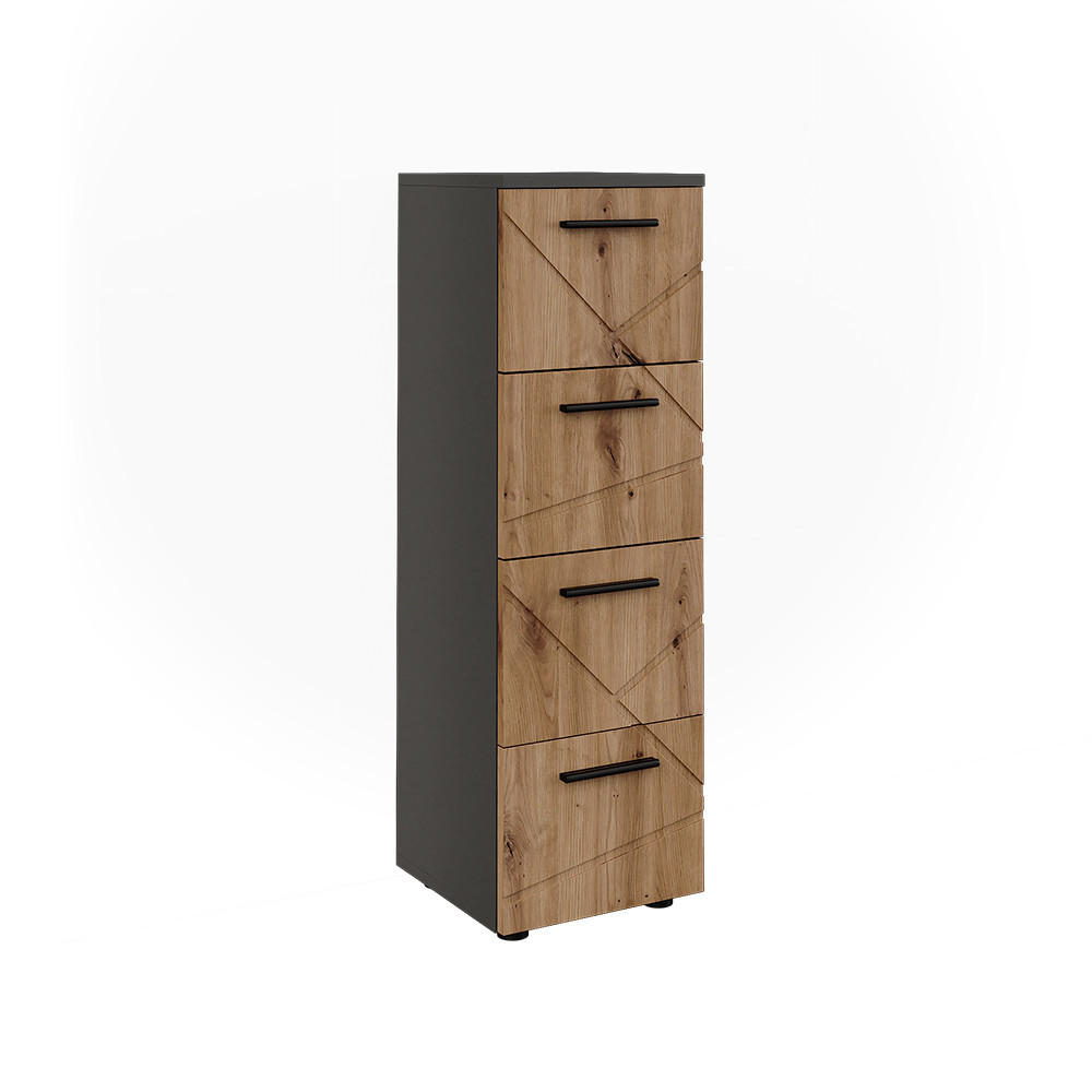 MIDISK&Aring;P Irma, antracit/Goldkraft ek, 30x95 cm med 4 l&aring;dor Antracit, Honungsek 95/30/30 cm
