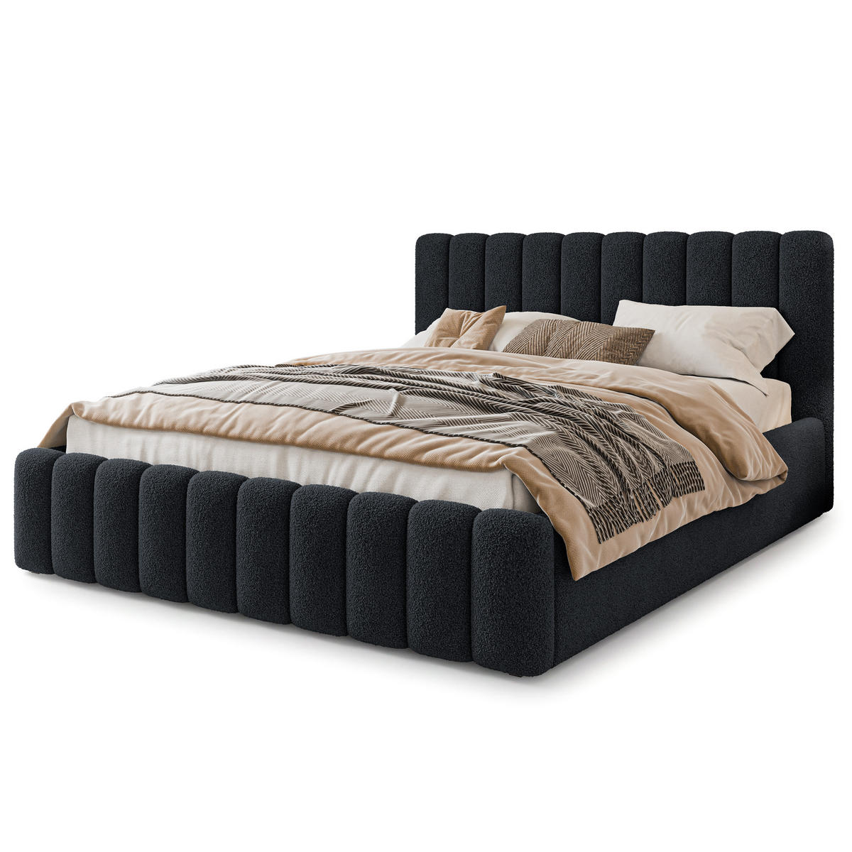 POLSTERBETT DINESE Q 120x200 cm mit Bettkästen - Schwarz - Schwarz, Holz (120/200cm) - MASSENO