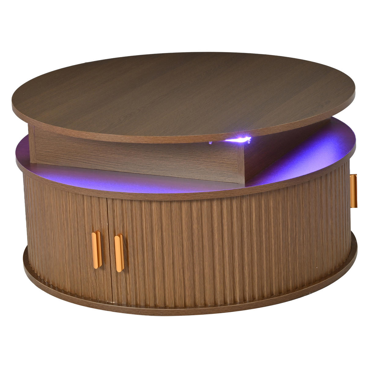 COUCHTISCH 75/75/52 cm höhenverstellbar mit LED-Beleuchtung, Rollladentüren und Stauraum, Walnussfarben - Nussbaumfarben, Holzwerkstoff (75/75/52cm) - Modfu