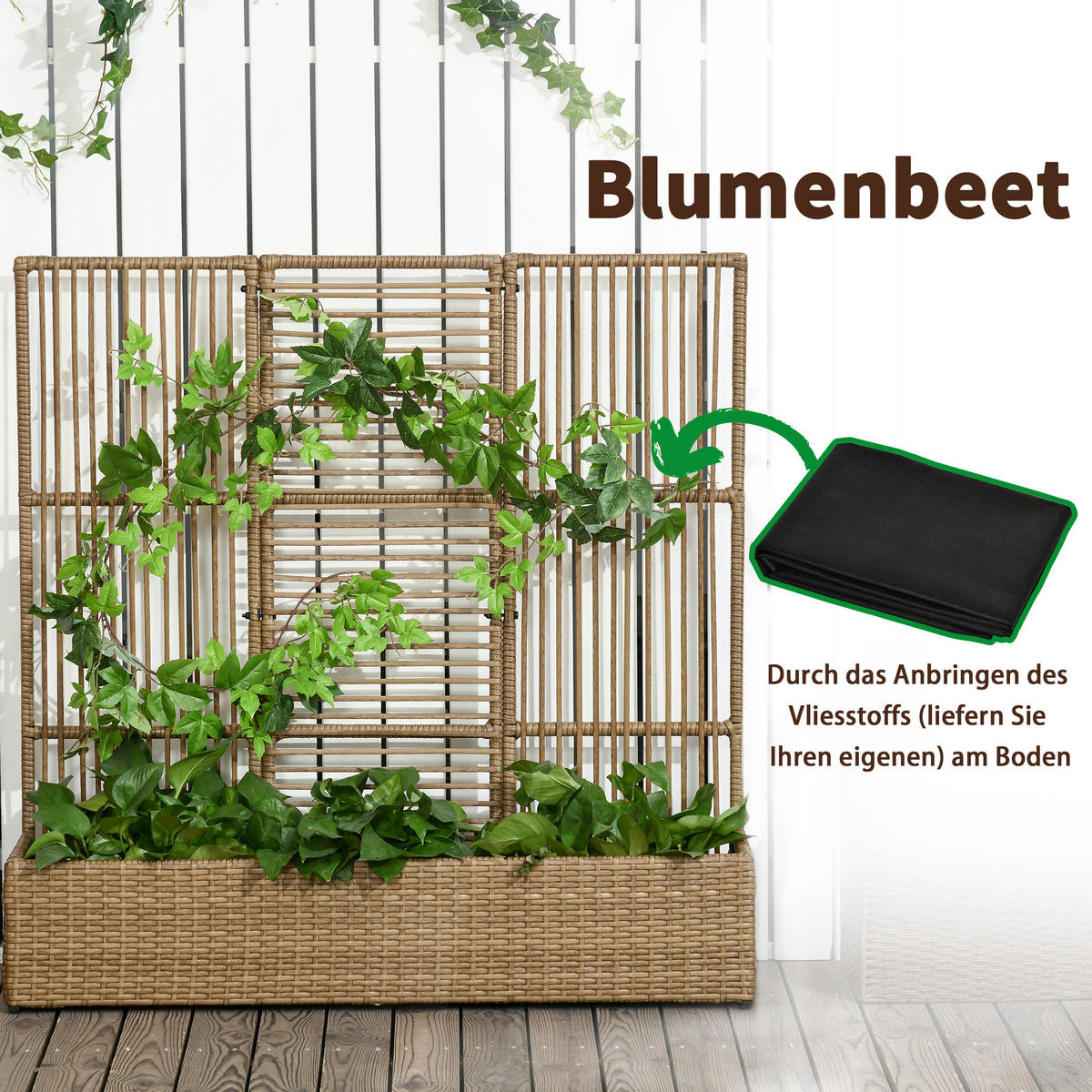 POLYRATTAN Hochbeet, Pflanzenkasten - Sandfarben, Metall (103/29/103cm) - Outsunny