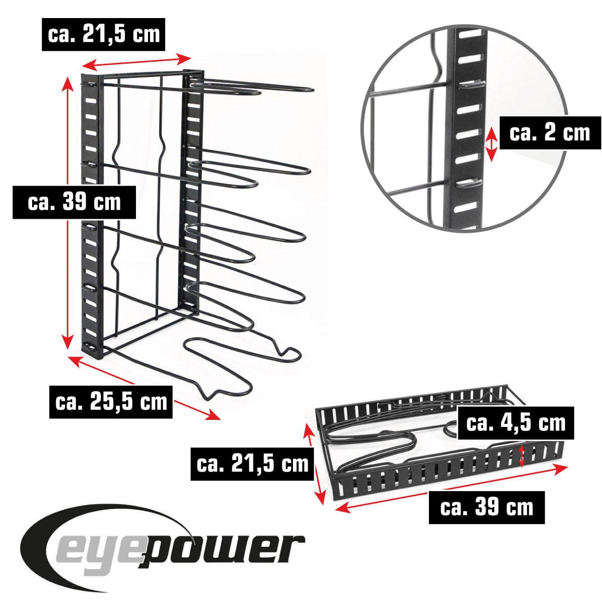TOPFREGAL 38/21/25 cm mit 4 Ablagen - Schwarz, Metall (21.5/25.5/38.5cm) - MAKLIK