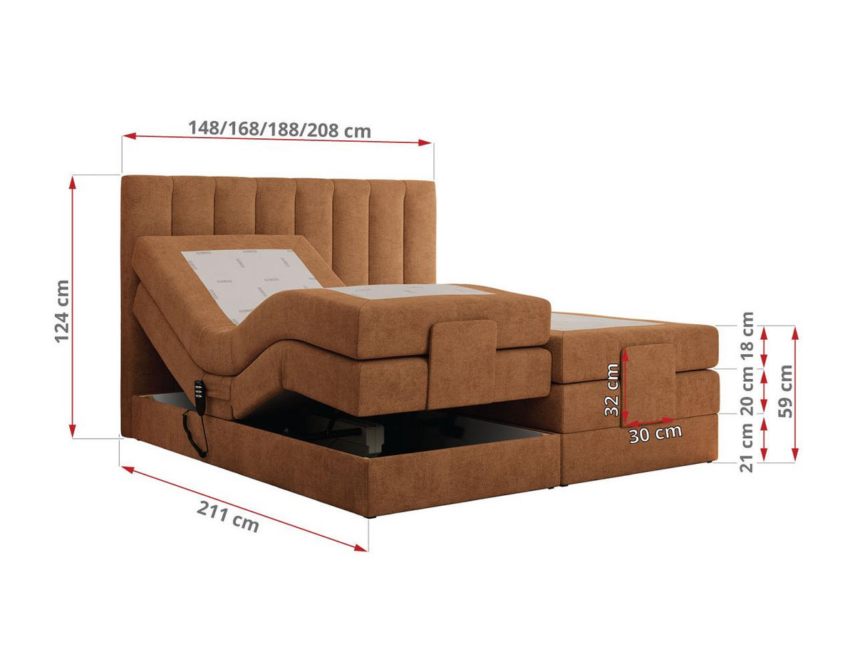 BOXBETT COMFORTO 160/200 - Orange Struktur - H3 - Orange, Holz/Textil (160/200cm) - MKS