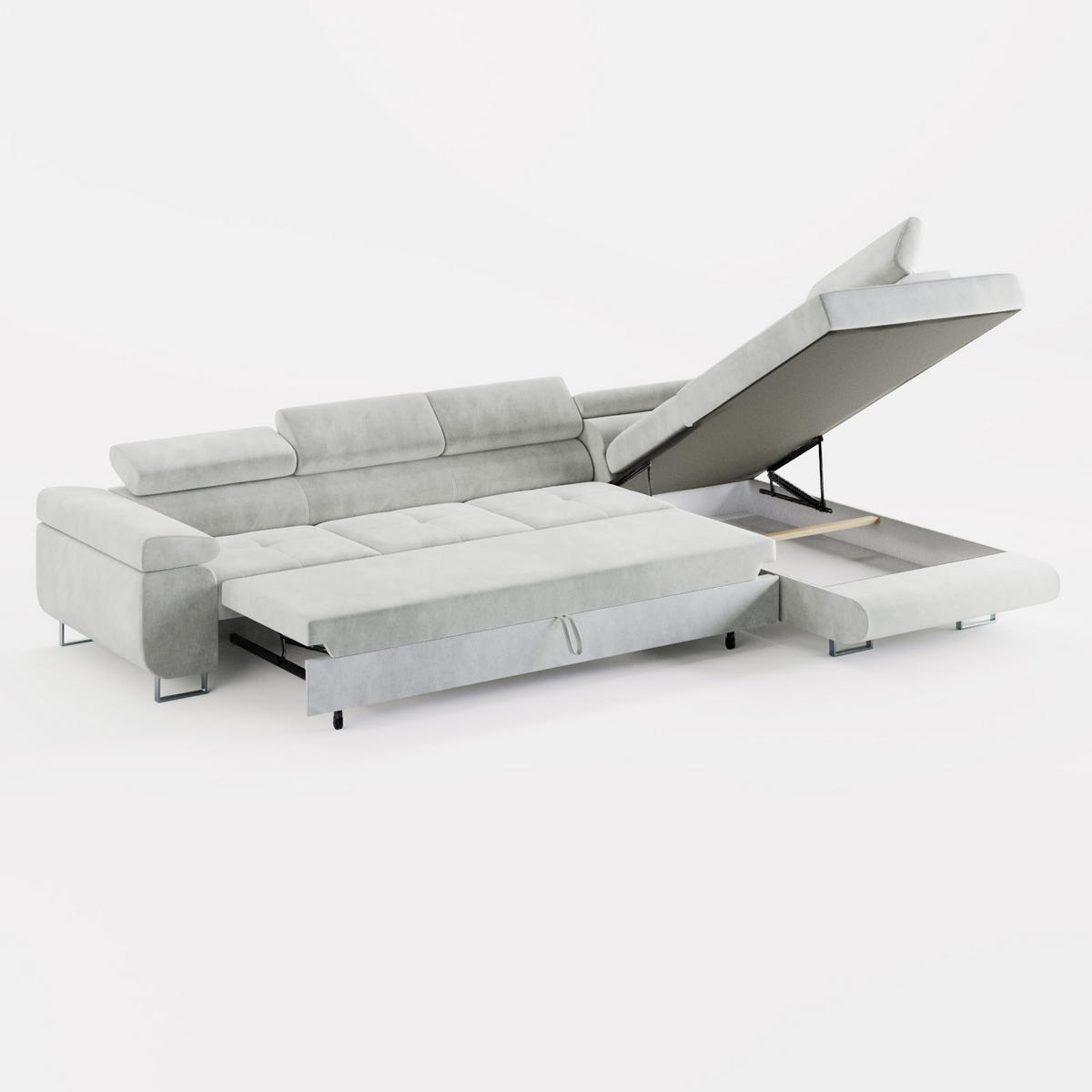 ECKSOFA VEMO NOVA Rechts Dunkelgrau Velours-Stoff mit Schlaffunktion und Bettkasten - Dunkelgrau, Textil (341/202cm) - Barchello