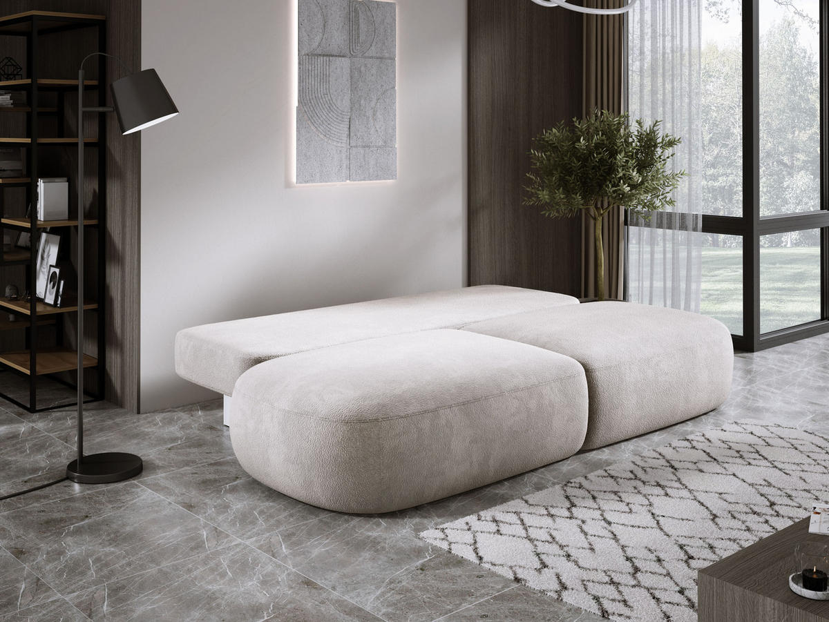 SCHLAFSOFA Moderne BABU mit Schlaffunktion – 3-Sitzer Sofa mit Bettkasten, DL-Automat, 2 Rückenkissen, 2 Zierkissen, 240x90x90 cm, Hellgrau - Greige, Holz/Textil (240/90/90cm) - DomoHome
