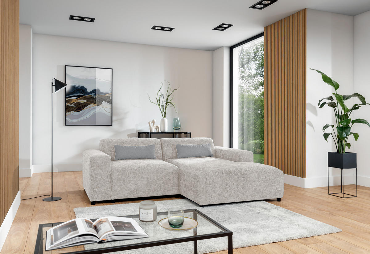 ECKSOFA L Form Jughlio Beige 240/165/75 cm Rechts mit Schlaffunktion - Beige/Schwarz, Kunststoff/Textil (240/165cm) - AX Living