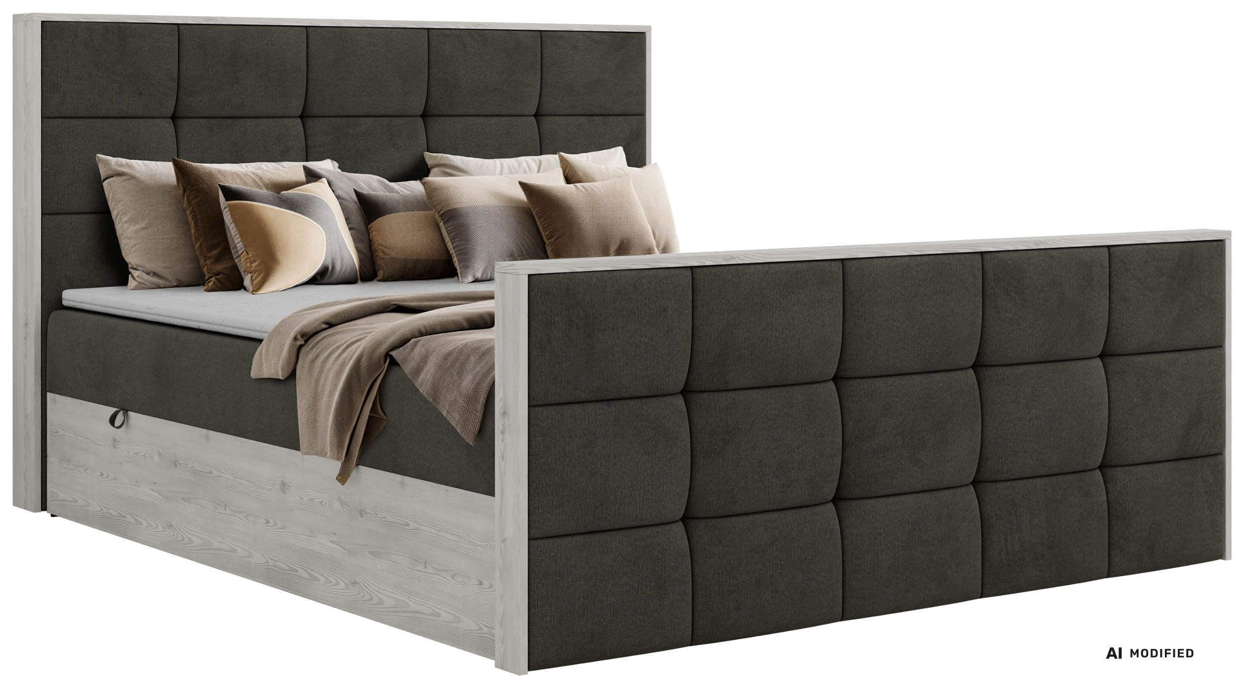 BOXBETT ALNOR DUO 180/200 - Dunkelgrau Velvet - Topper Visco - H3 - Dunkelgrau/Anthrazit, Kunststoff/Textil (180/200cm) - MKS