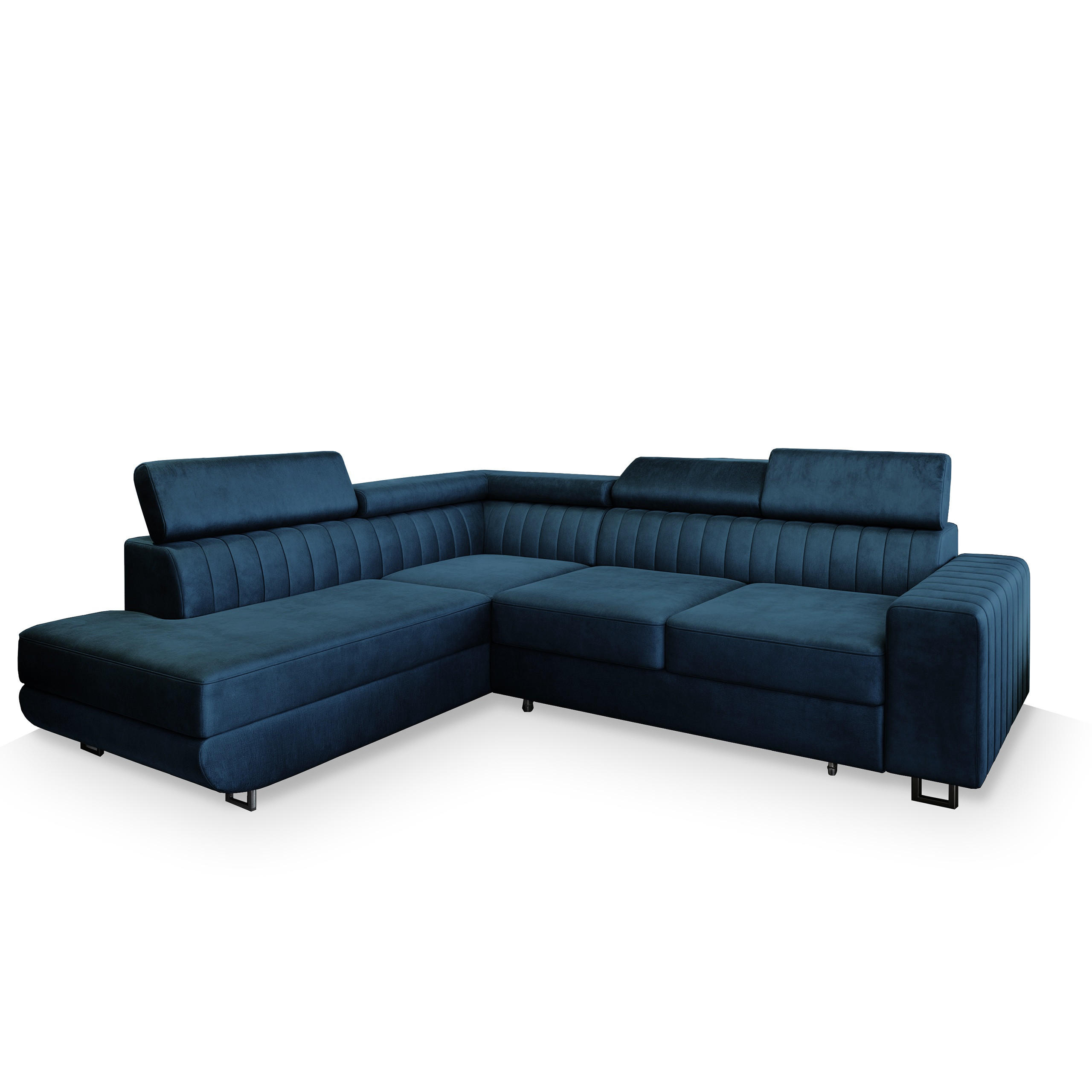 ECKSOFA NOLA L-S Blau Velours-Stoff mit Schlaffunktion - Blau, Holz (253/190cm) - MASSENO