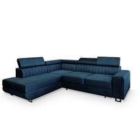 ECKSOFA NOLA L-S Blau Velours-Stoff mit Schlaffunktion - Blau, Holz (253/190cm) - MASSENO