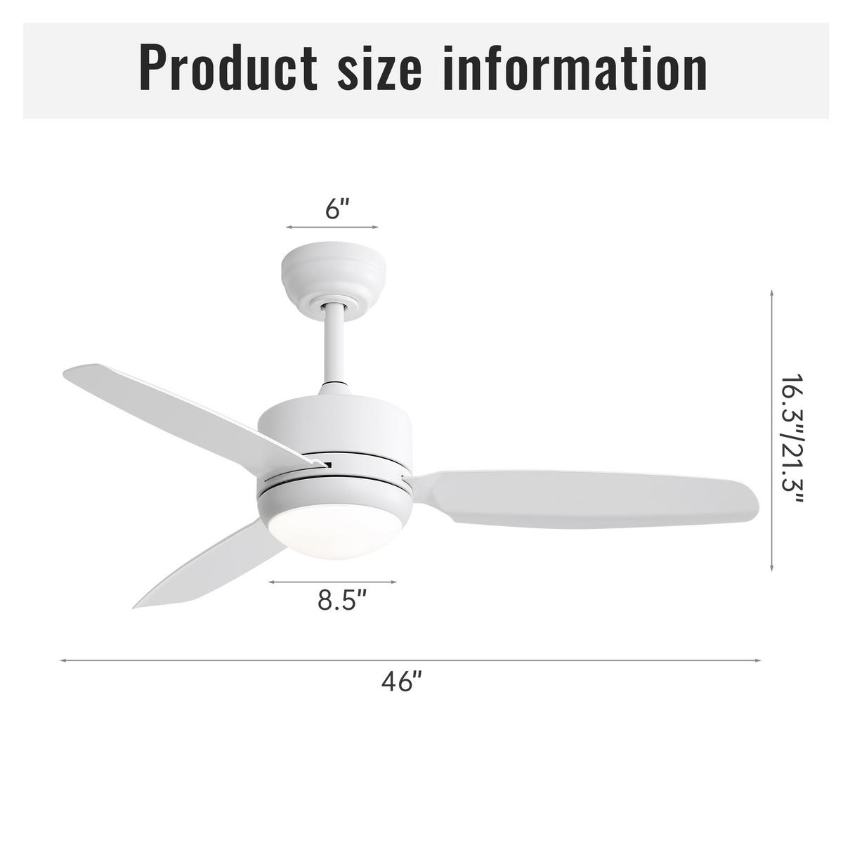 DECKENVENTILATOR 46Zoll Weiß LED Licht ABS Flügel DC Motor - Weiß, Kunststoff (116.8/116.8/54cm) - CASIVA