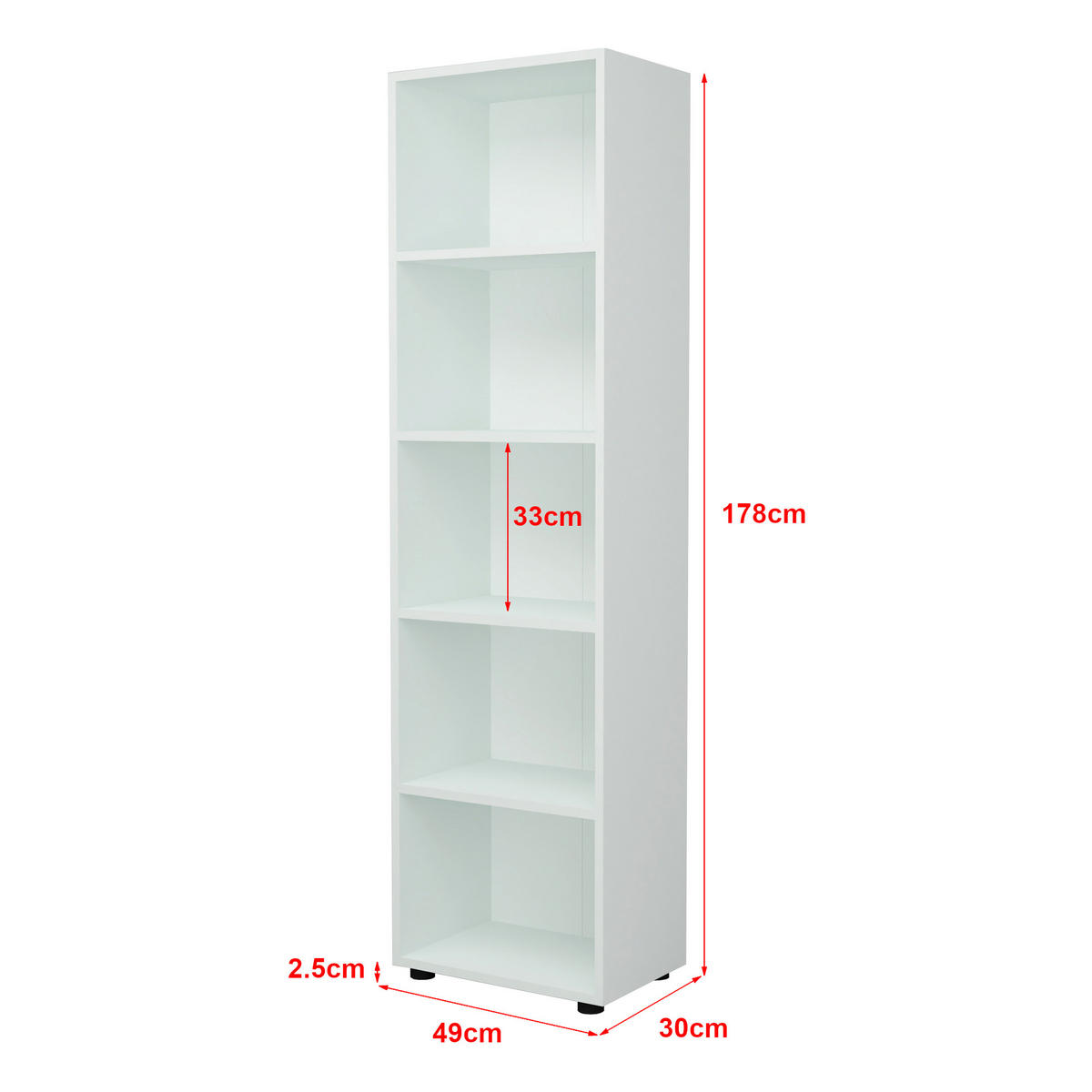 BÜCHERREGAL Vara - Weiß, Holzwerkstoff (49/178/30cm) - [en.casa]