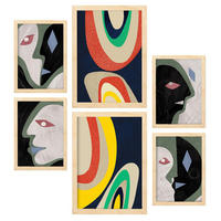 POSTER Set Mit 6 Kontrastische Künste In Liebhaber Abstrakt A3 & A4 Rahmen Aus Hellem Holz - Beige, Papier (29/3cm) - Nacnic