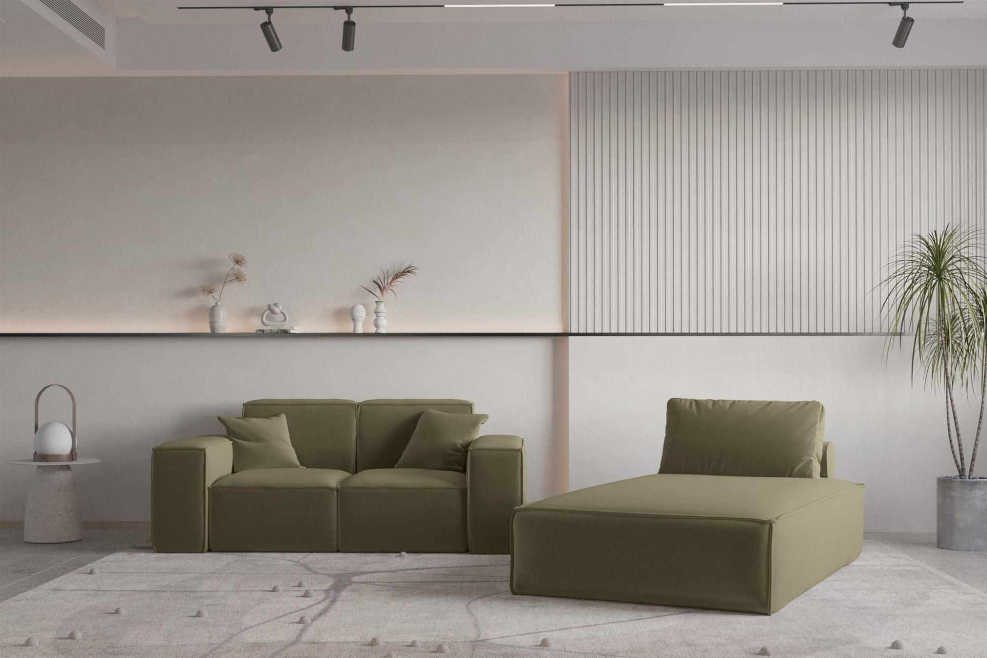 SOFA Sezlong Celes Premium 2er-set - Olivgrün, Holzwerkstoff/Textil (110/95/194cm) - Fun Möbel