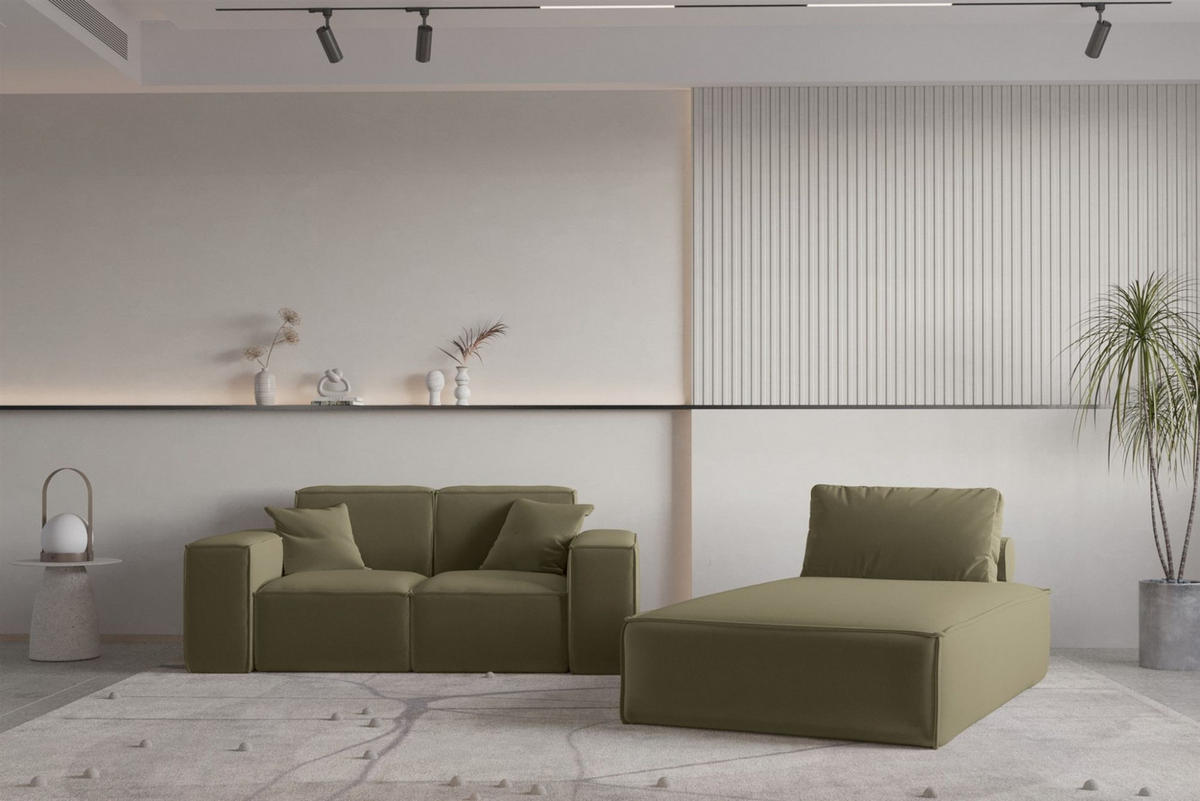 SOFA Sezlong Celes Premium 2er-set - Olivgrün, Holzwerkstoff/Textil (110/95/194cm) - Fun Möbel