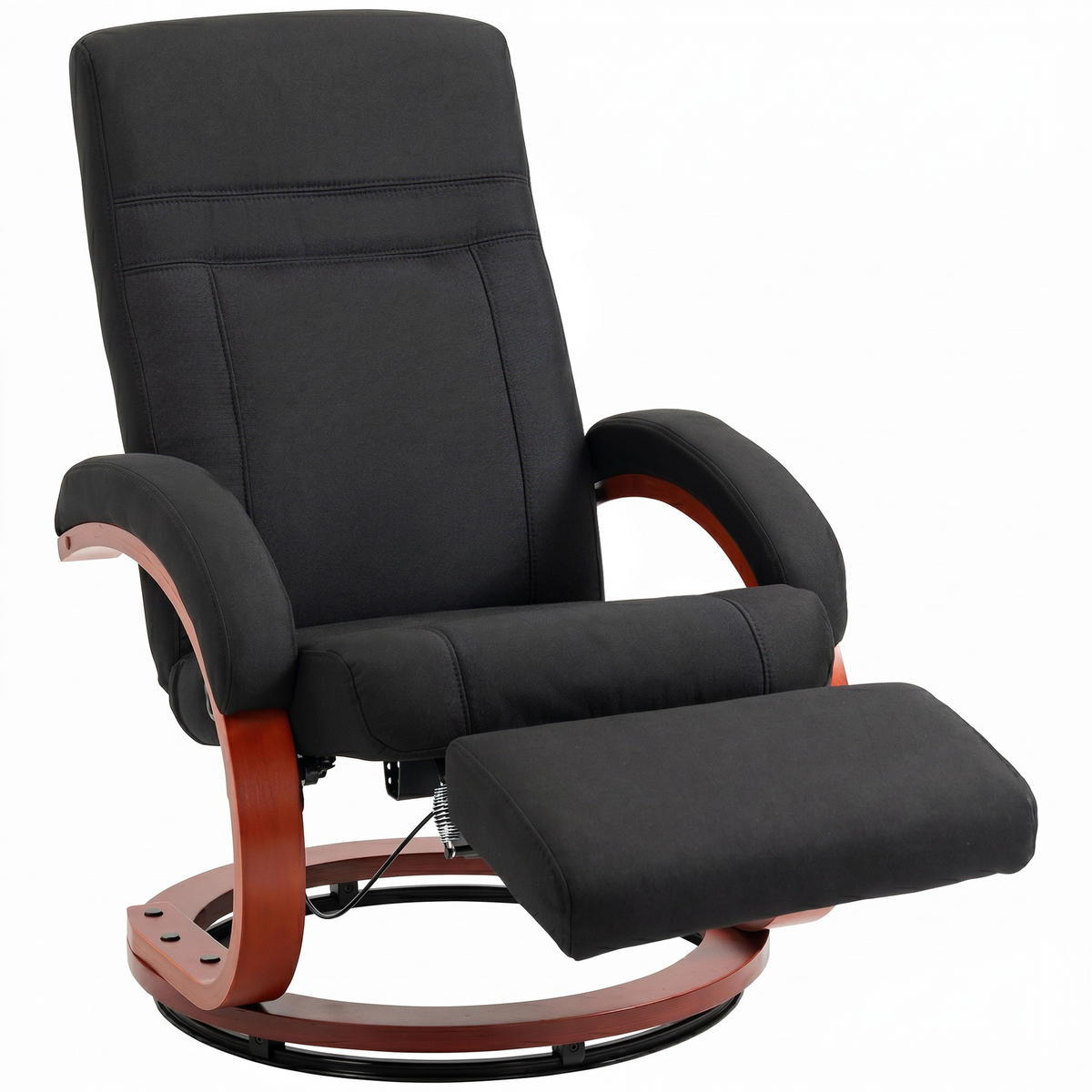 RELAXSESSEL,LIEGEFUNKTION hohe Lehne ergonomische Armlehne Fußstütze Holzbasis Leinenoptik - Schwarz, Holz (68/100/86cm) - Vallsero