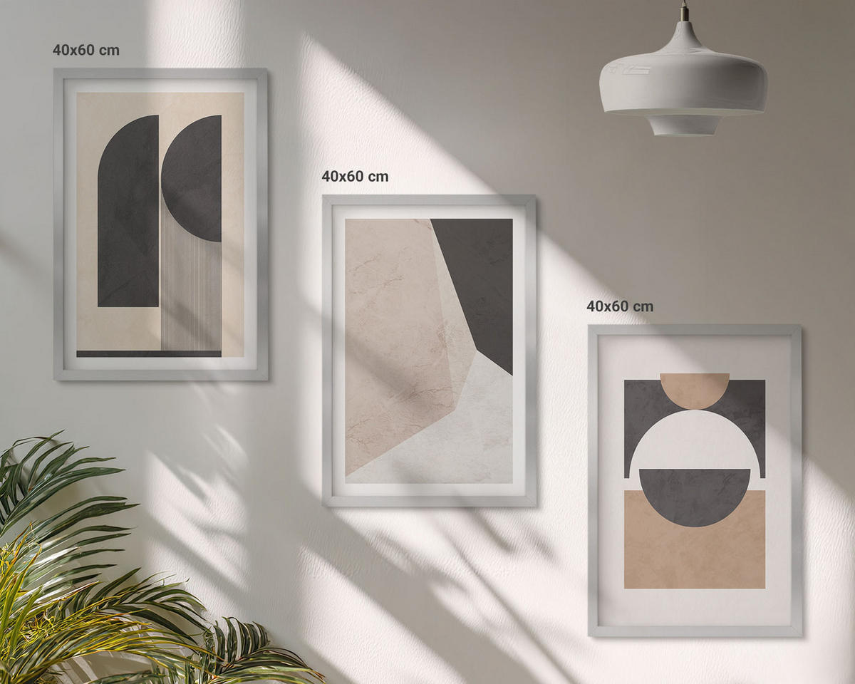 BILDER SET 3er Set - 40x60 cm Silberner Rahmen - Abstrakte Formen beige braun - Silberfarben, Kunststoff (40/60cm) - TULUP