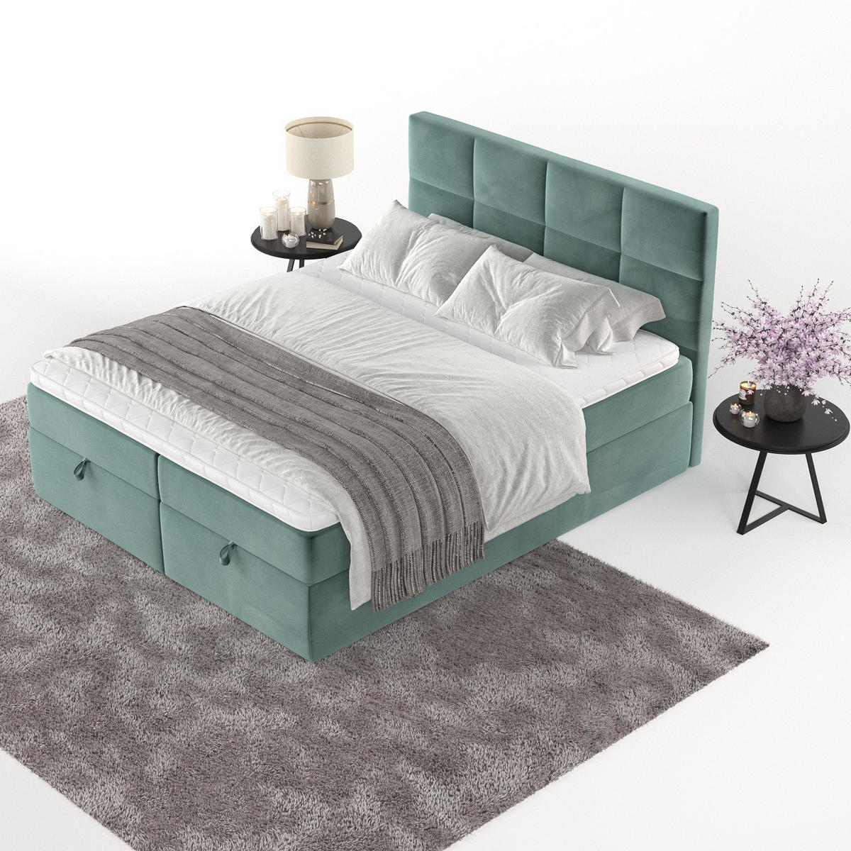 BOXBETT Velto 200/200 cm Türkis im Kronos Stoff - Türkis/Schwarz, Holz/Holzwerkstoff (200/200cm) - AltaBeds