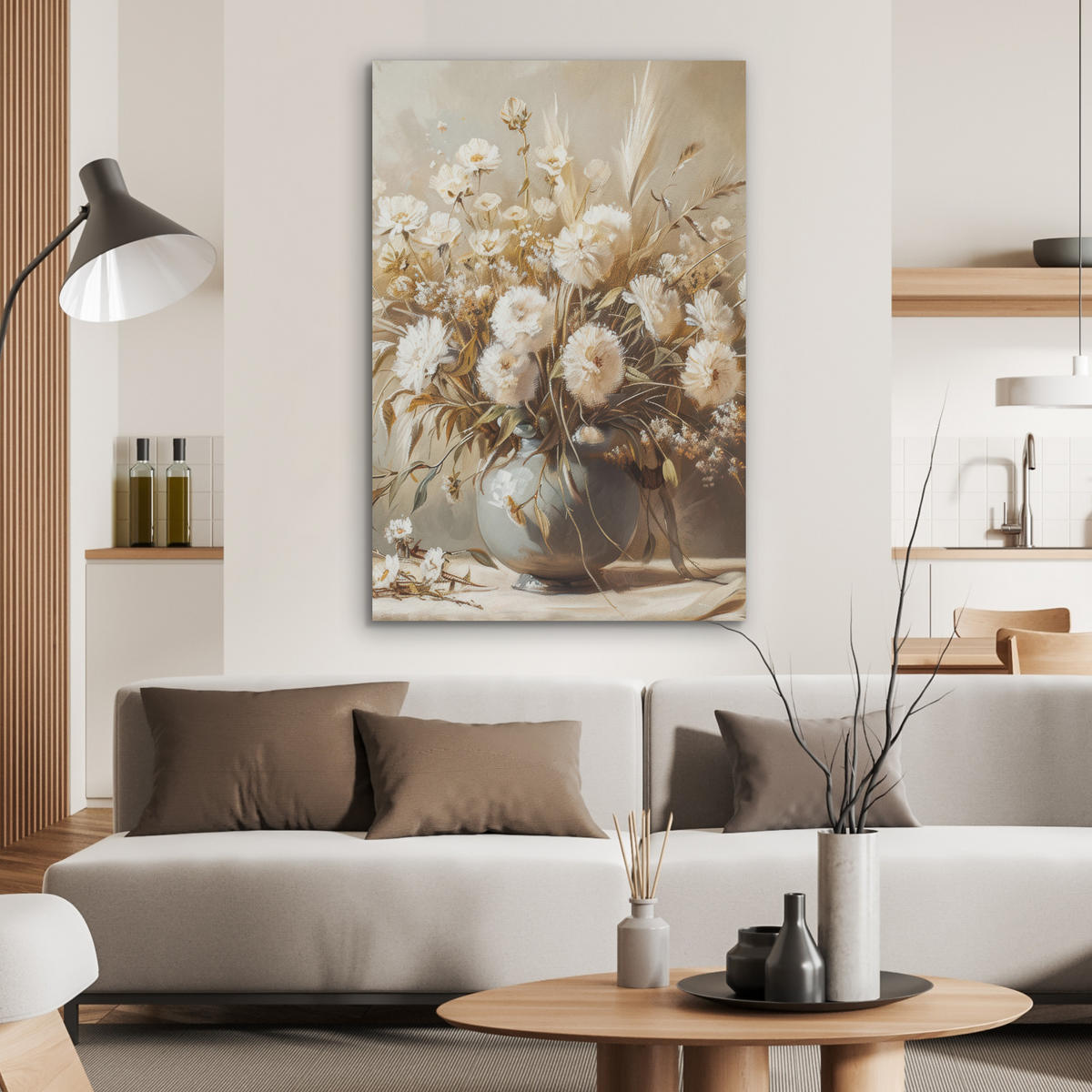 AKUSTIKPANEEL Blumen - Vase - Stilleben - Beige 70x100 cm - Creme, Textil (70/0.9/100cm) - MuchoWow