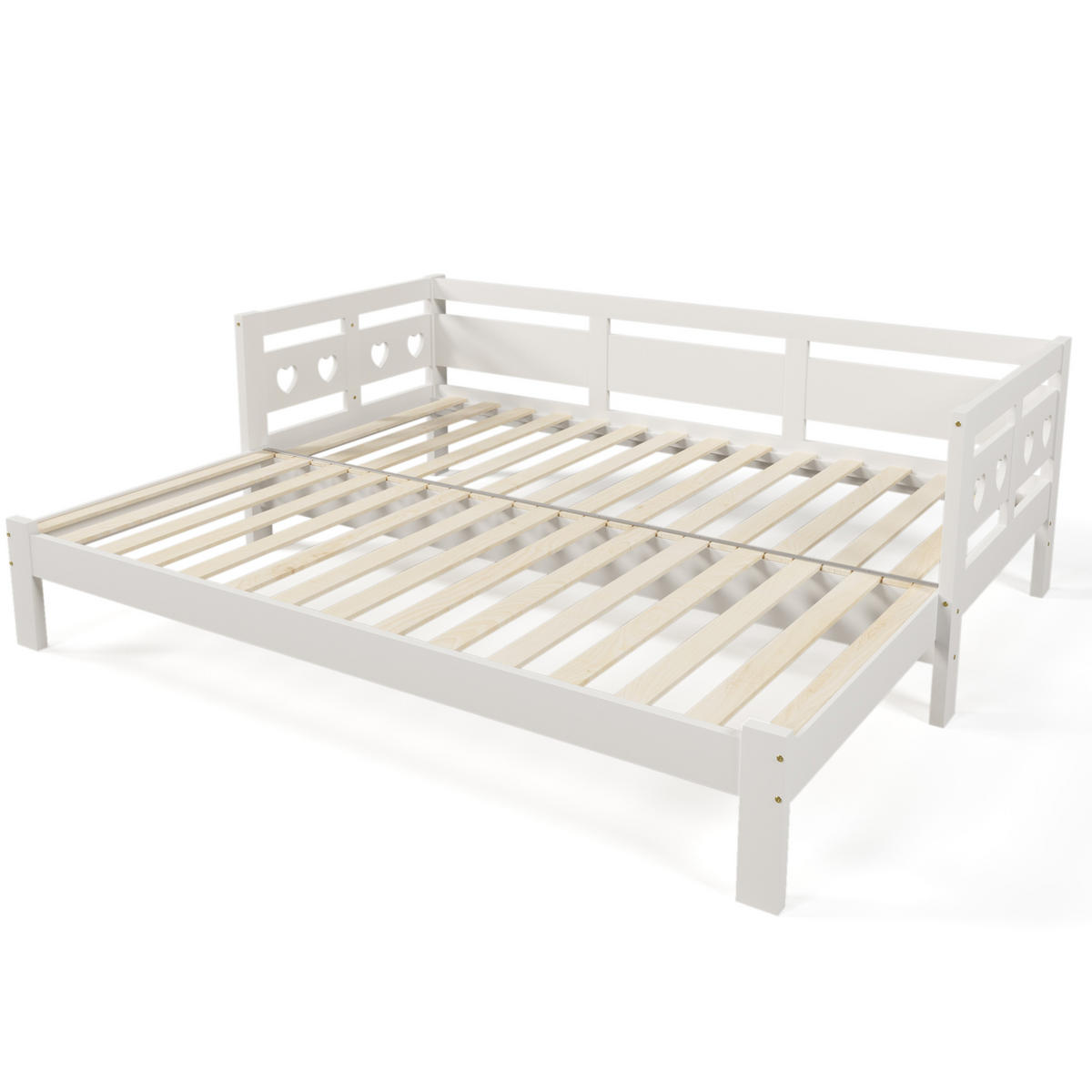 POLSTERBETT aus Kiefernholz & MDF 98-187x196x66 cm in Weiß mit Ausziehbett - Weiß, Holzwerkstoff (90/190cm) - Modfu