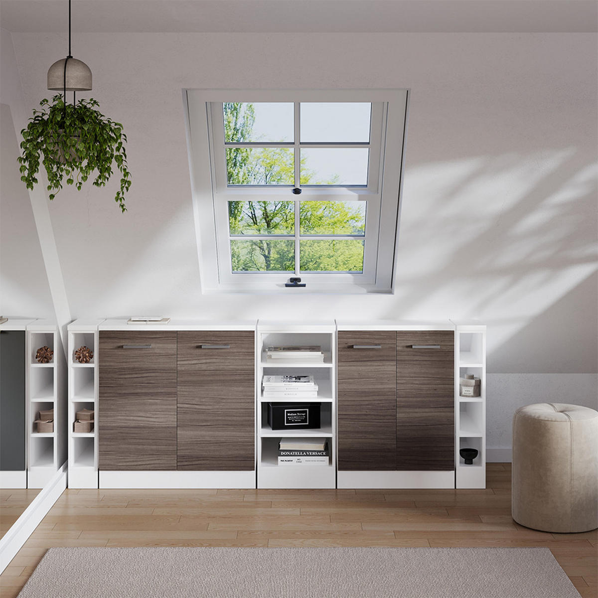 DACHSCHRÄGENSCHRANK-SET Rion Edelgrau 210 cm 5er Set Schrankkorpuss 60 cm Tiefe - Weiß/Grau, Holzwerkstoff (210/83.8/60cm) - Vicco