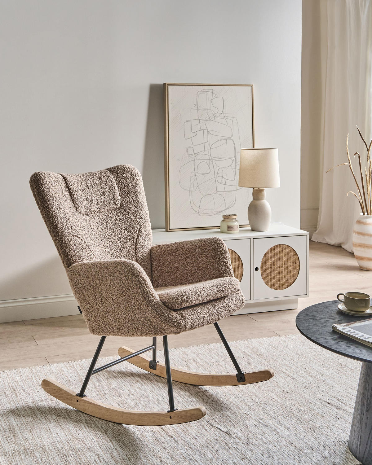 HOUPACÍ KŘESLO Bouclé Taupe Sandve - černá/hnědá, textil (72/98/87cm) - Beliani