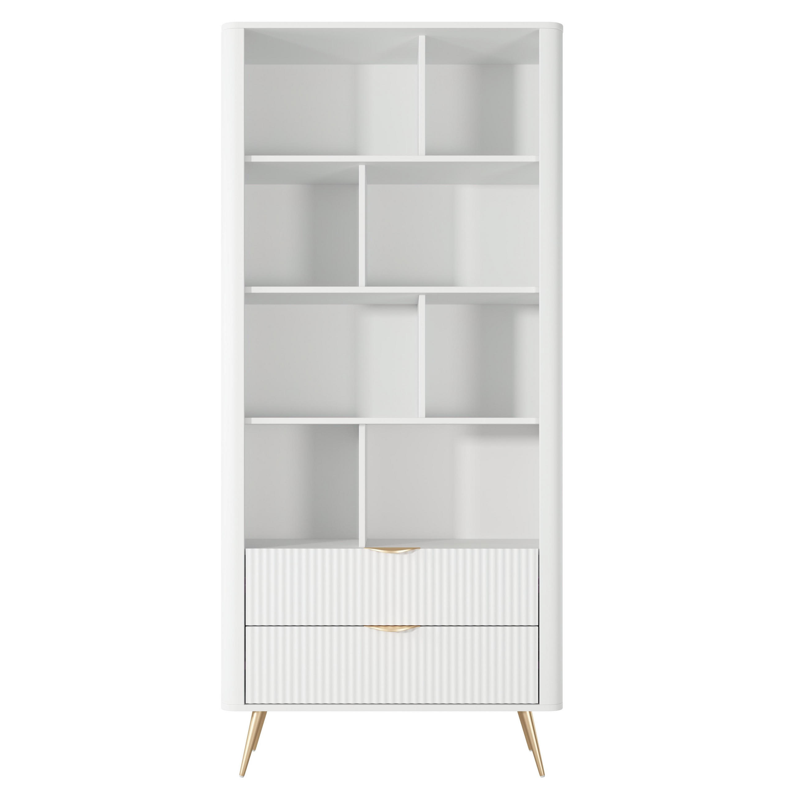 REGAL Vespasia 2S Beige 88,2/193,8/38 cm – Geriffelte Fronten - Goldfarben/Weiß, Holzwerkstoff/Metall (88.2/193.8/38cm) - AX Living