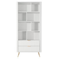 REGAL Vespasia 2S Beige 88,2/193,8/38 cm – Geriffelte Fronten - Goldfarben/Weiß, Holzwerkstoff/Metall (88.2/193.8/38cm) - AX Living