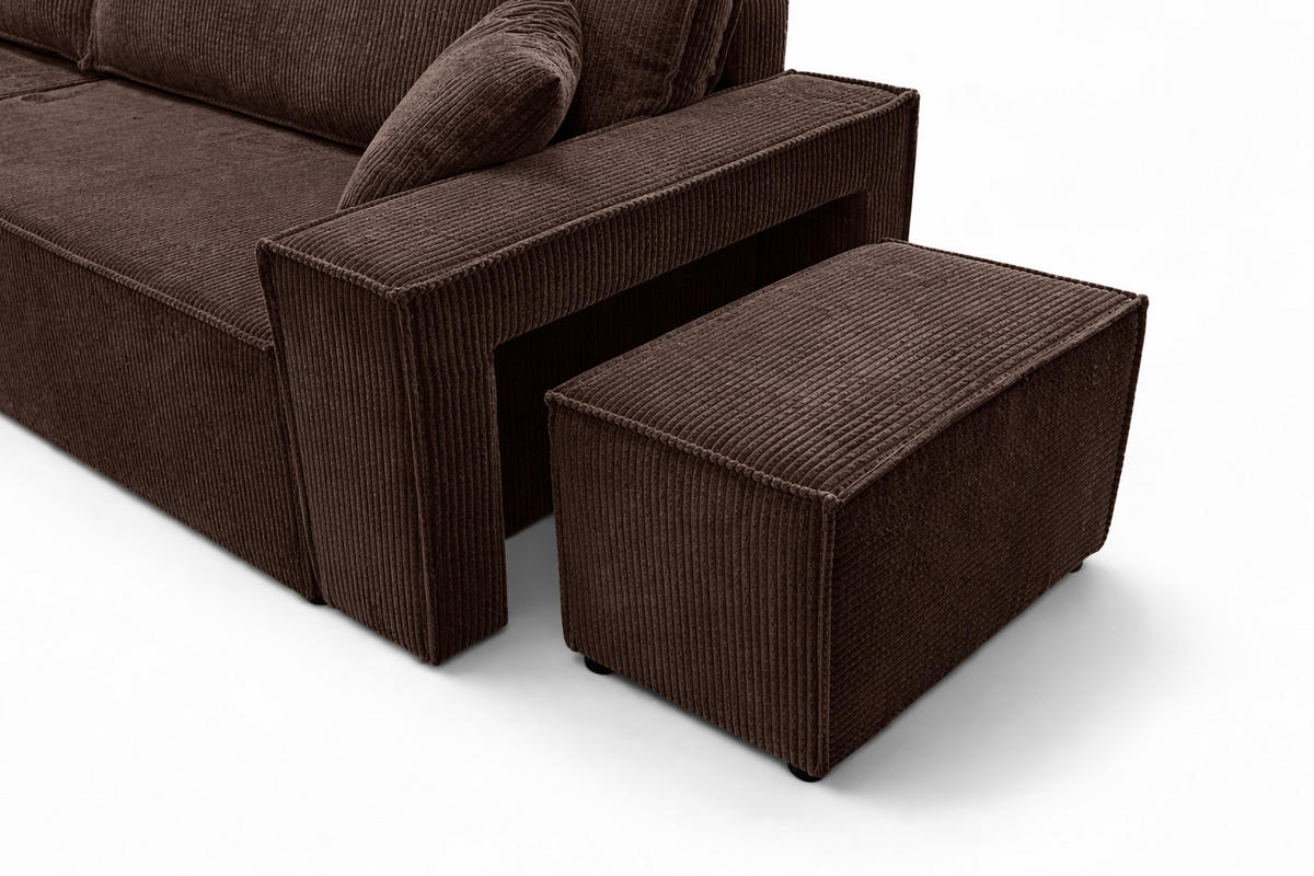 ECKSOFA Mit Schlaffunktion Und Pouf, Cordstoff Poso, Braun, Links, Best L Mit Pouf - Braun, Holz (244/145cm) - Kaiser Möbel