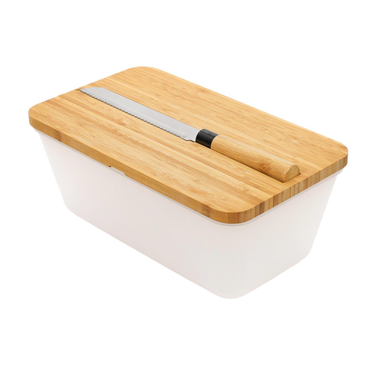 BROTKASTEN mit Bambusdeckel und Brotmesser 34,8/20/15,5 cm - Weiß, Naturmaterialen (20/15.5/34.8cm) - Kesper