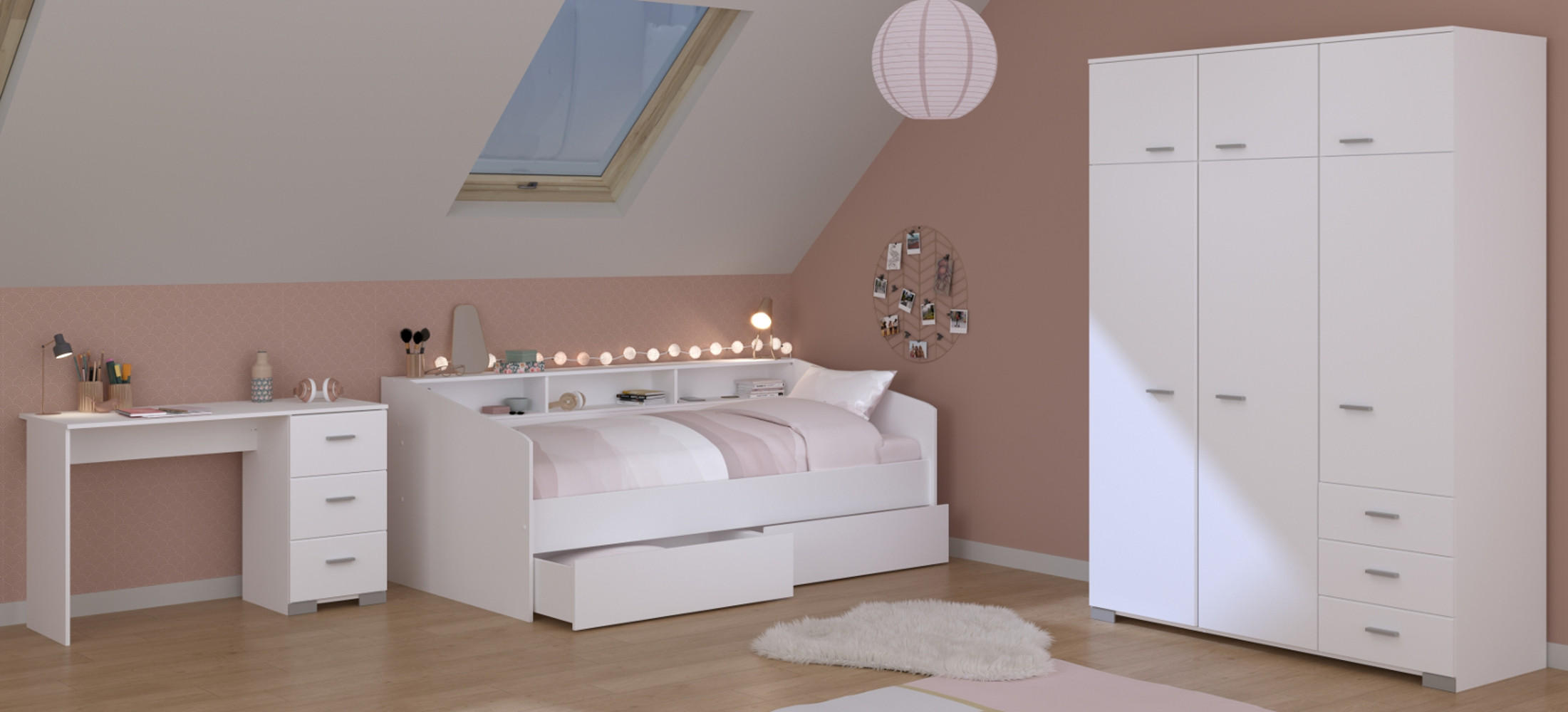 Thumbnail - Parisot Meuble Kinderzimmer, Weiß, Kunststoff, 5 Fächer, 8 Schubladen, Rechteckig, 203x203x113 cm, Kinder- & Jugendzimme...