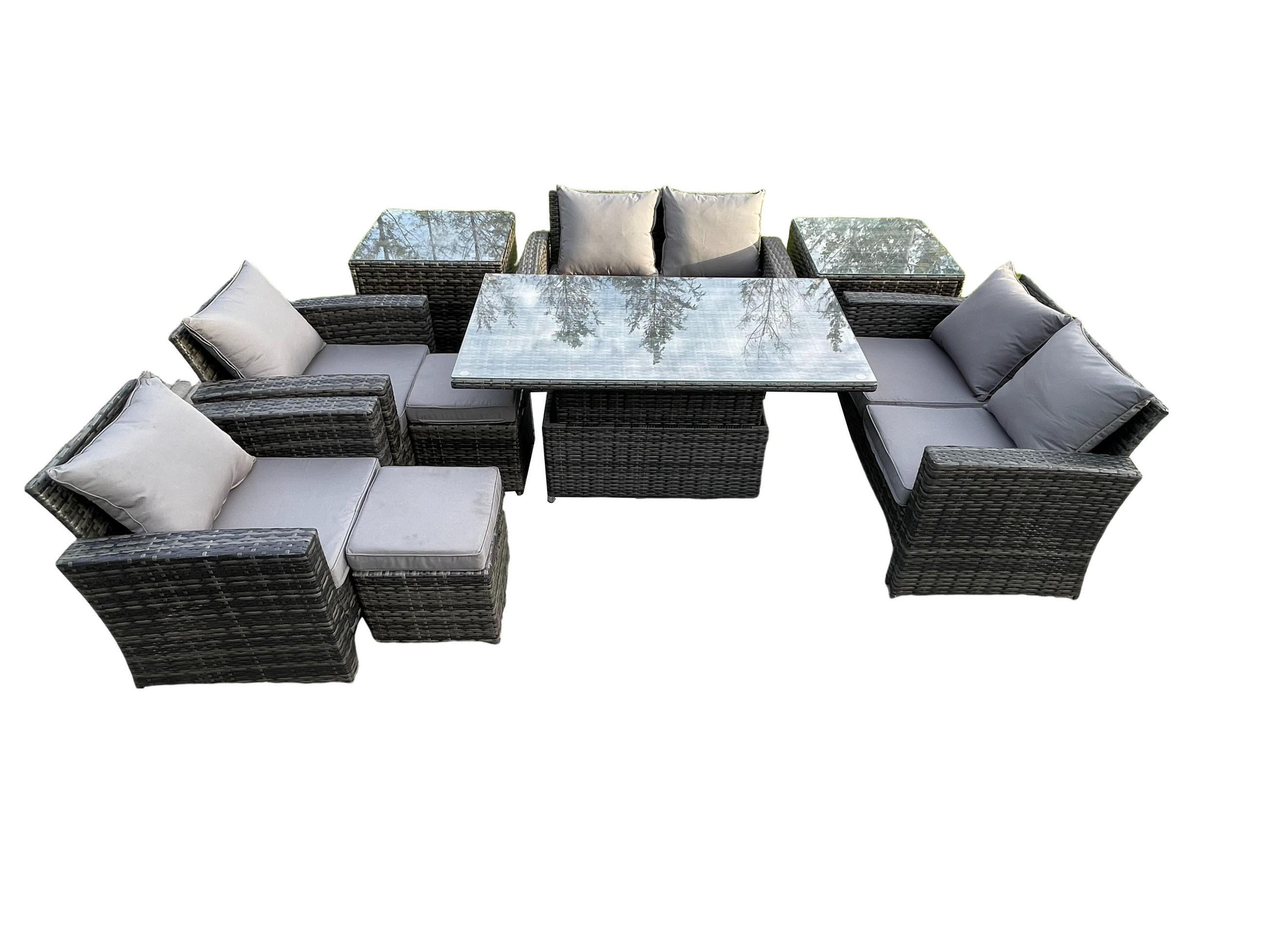 GARTENMÖBEL SET mit höhenverstellbarer Tisch Polyrattan Dunkelgrau 8-Sitzer - Dunkelgrau, Metall - Fimous