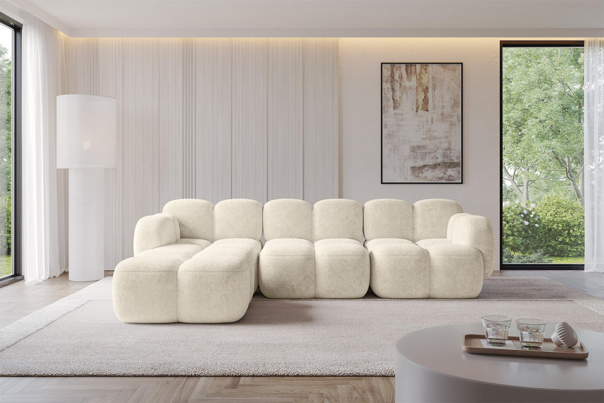 ECKSOFA modulares Sofa Links Miko-L2 302x205x75 Creme Velours - Creme/Schwarz, Holzwerkstoff/Kunststoff (302/205cm) - ALTDECOR