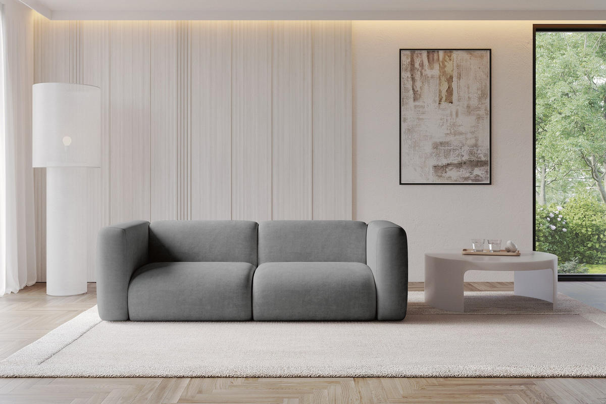 MODULARES Sofa 2-SITZER MIRA-S1 228x89x70 Grau cm Velours - Schieferfarben/Schwarz, Holzwerkstoff/Kunststoff (228/70/89cm) - ALTDECOR