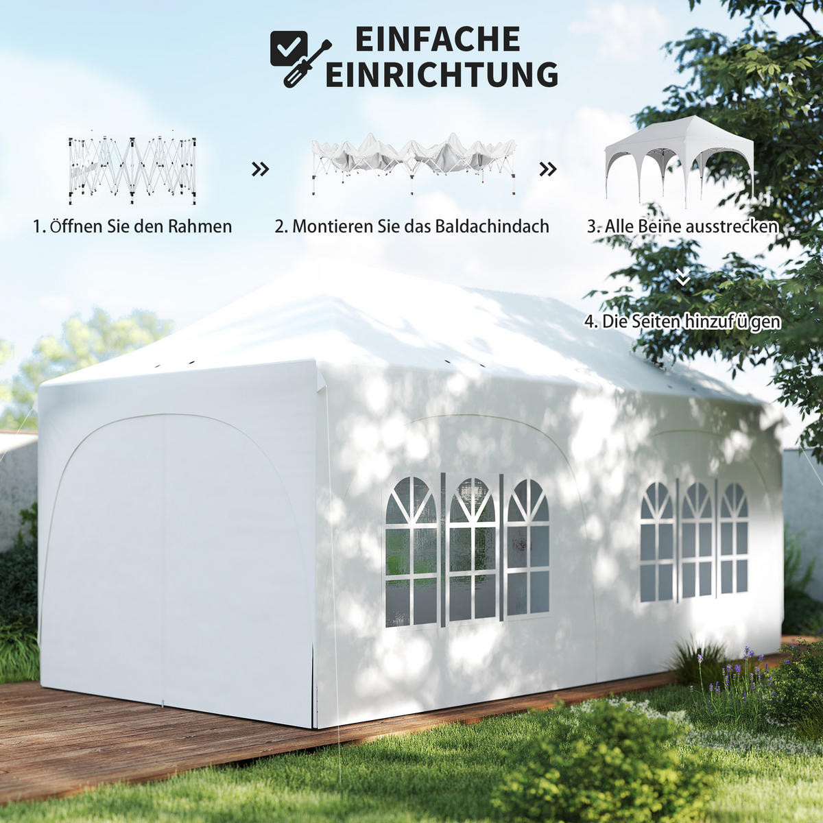 PAVILLON 3x6m Wasserdicht Höhenverstellbar Pop-up Faltpavillon mit Spitzdach - Weiß, Textil/Metall (300/315/598cm) - Outsunny